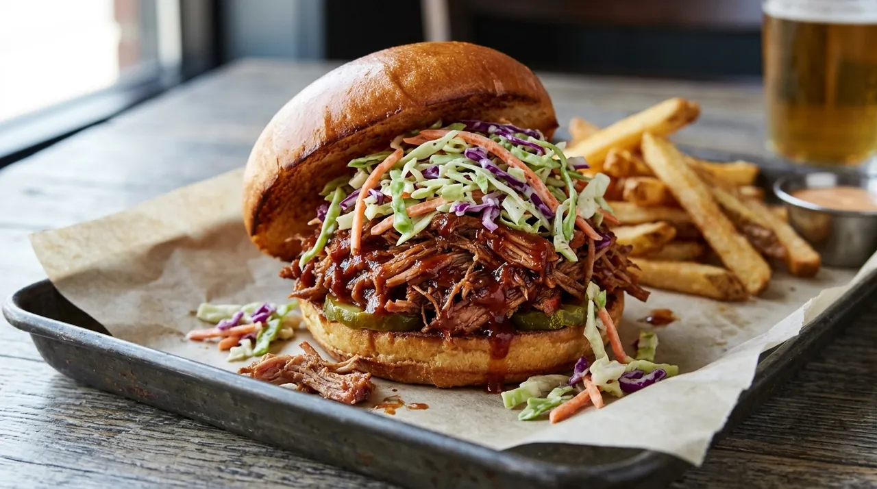 Burger cu pulled pork și salată de varză crocantă, preparat cu Pulled pork Easy Chef